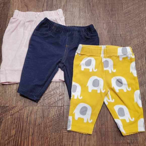 Carter 3 Leggings Baby Bottom Infant Girl Pant Pink Pastel Jeans Yellow Elephant - Picture 1 of 11